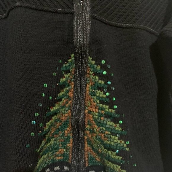 Marisa Christina 2003 Christmas Sweater Zip Cardigan Tree Sequin Holiday M - Picture 3 of 7